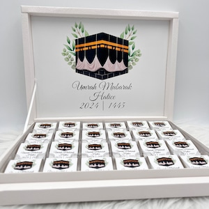 Gepersonaliseerde chocoladedoos - Umrah Mubarak-geschenk - gastgeschenk in verschillende kleuren en ontwerpen - Ümre Hediyesi - Hac Umre Hediyesi