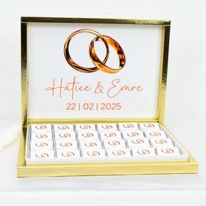 Schokobox personalisiert in Gold, Silber, Schwarz oder Hellblau für Hochzeiten,Verlobungen - Gastgeschenke- Pralinenschatel - Schokolade