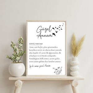 Anne Definition Poster Türkisch – Mama Geschenk Print – Muttertagsgeschenk – Wandbild Türkisch – Druckbar – Geschenk für Mama - Anne Hediye