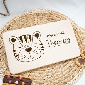 Breakfast board personalized for children&#39;s baby gift, baptism - communion, birthday gift wooden board breakfast board tiger