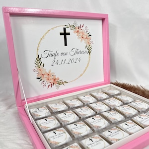 Pudełko czekoladek personalizowane w kolorze złotym, srebrnym, czarnym na chrzest, komunię, bierzmowanie - prezenty dla gości Pudełko czekoladek dla dziecka - pomysły na prezent
