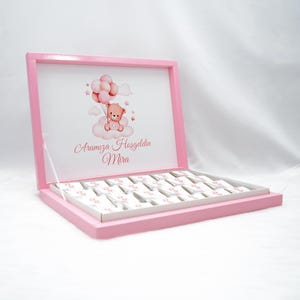 Chocoladedoos gepersonaliseerd in goud, zilver, zwart, roze of lichtblauw voor bruiloften, verlovingen, babyshowers, kinderfeestjes - gastengeschenk