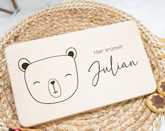 Tabla de desayuno personalizada para niños, regalo bebé, bautizo - comunión, regalo cumpleaños, tabla de madera tabla de desayuno, Baby Bear