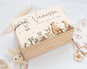Personalized Baby Keepsake Box with Cute Woodland Friends and Animals | Baby Gift | Christening Gift | Birth Gift Idea