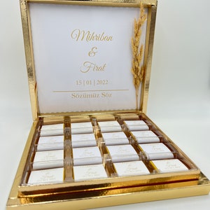 Gepersonaliseerde chocoladedoos in goud, zilver, zwart, roze of lichtblauw voor bruiloften, verlovingen - gastgeschenken - SPECIALE AANBIEDING