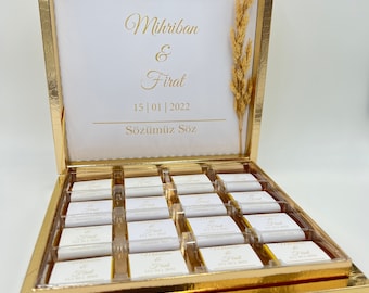 Personalized chocolate box in gold, silver, black, pink, or light blue for weddings, engagements - guest gifts - SPECIAL OFFER