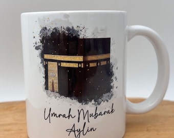 Taza personalizada con nombre Umrah Mubarak, regalo de cumpleaños nombre deseado, idea de regalo, taza de cerámica, regalo Umrah, Umre Hatirasi