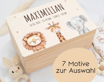 Personalized Baby Keepsake Box with Cute Safari Animals | Baby Gift | Christening Gift | Birth Gift Idea