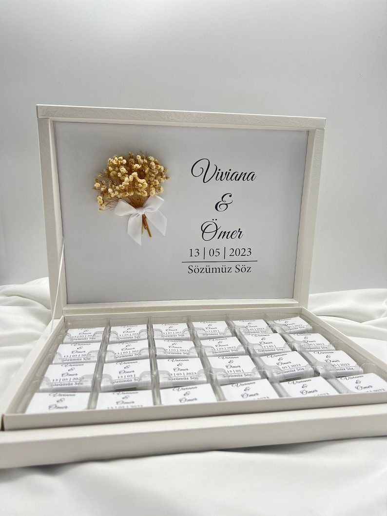 Caja de chocolates personalizada en oro, plata, negro o celeste para bodas, compromisos regalos para invitados caja de chocolates chocolate imagen 2