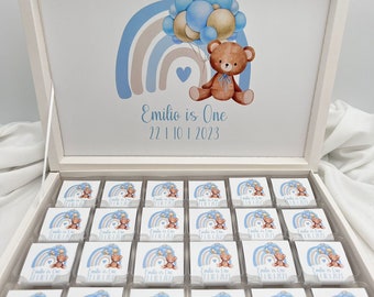 Boîte à chocolats personnalisée en or, argent, noir, rose ou bleu clair pour mariage, fiançailles, baby shower, anniversaire d'enfant - cadeau invité