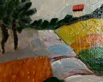 Original Oil on Board hand painted by Elizabeth Marvin  Miniature landscape 6x6