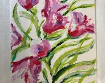 Hand Painted 6X8” Oil on Paper- Floral Art - Miniature painting- Wall Art - Colorful- Whimsical- impressionist - oil painting - Great Gift