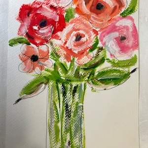 Original 6x9” Oil on Paper -Floral Wall Art - Hand painted- A Painting a Day- Impressionist Style - Colorful Artwork- Woman painter