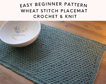 Beginner knitted placemat pattern | 4 ply cotton yarn | cozy wheat stitch center with with Delicate Crochet Border