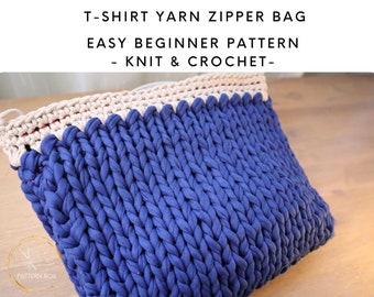 easy T-Shirt Yarn Handbag Pattern | Knit & Crochet Relaxing Project | PDF | instant download - no waiting
