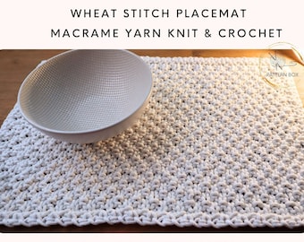 Beginner Knitted Placemat Pattern with Rustic Macrame Yarn & Delicate Crochet Border | pdf pattern | instant download