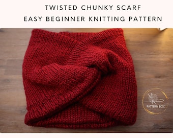 Beginner knitted Chunky Scarf Pattern | Twisted Texture | Easy PDF Pattern | instant download
