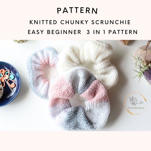 Knitted cotton scrunchie pattern that’s great for beginners and as a do it yourself gift for mom. Digital download knitting pattern, PDF