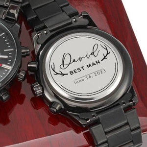 Custom Engraved watch as gift for men and groomsmen, personalized groomsmen proposal gift, mens engraved watch gift, Groomsmen Gifts Watch