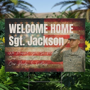 Welcome Home Military Yard Sign, Personalized Outdoor Decor, Veteran Reception, Memorial Day, Patriotic Celebration, Army Family Sign