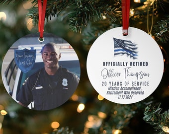 Police Retirement Ornament with Photo, Personalized Christmas Gift for Law Enforcement - Years of Service Holiday Decor, Personalized Gift