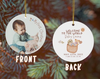 Birth Stats Ornament For Christmas, Baby Photo Ornament, First Christmas Ornament, New Mommy Gift, Baby&#39;s Stats First Xmas, New Daddy Gift