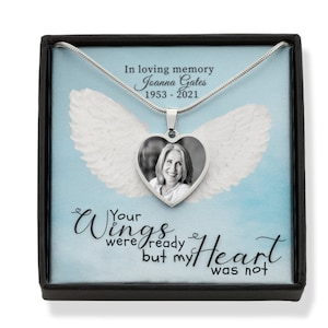 Sentimenteel geschenk, je vleugels waren klaar, maar mijn hart was dat niet, fotoketting met kaart, condoleancegeschenk, ter nagedachtenis aan moeder, herdenkingsketting