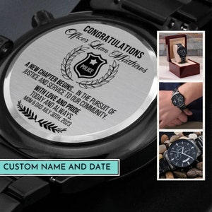 Cadeaux de remise des diplômes de l'Académie de police 2024 - Montre gravée, cadeaux d'officier de police, remise des diplômes des forces de l'ordre, montre de police personnalisée