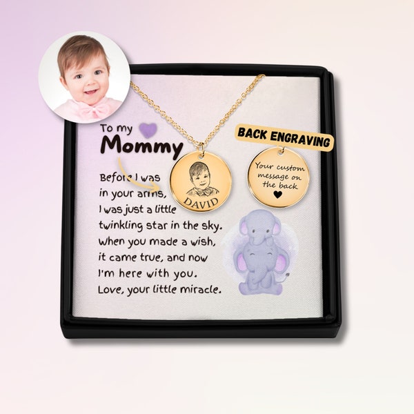 To My Mommy - Baby Portrait Necklace, First Mothers Day Gift, Gifts For Mom, Personalized Gifts from Baby, Mom Birthday Gift From Newborn