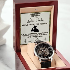 Military Retirement Gifts Army - Personalized Openwork Watch, Retirement Gifts for Men,  Air force Retirement Gifts, Army Retirement