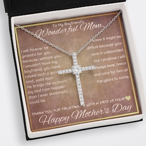 Aan de moeder ketting van mijn vriend, schoonmoeder sieraden cadeau voor moederdag, kaart aan vriend moeder, moederdag kaart, kruis ketting