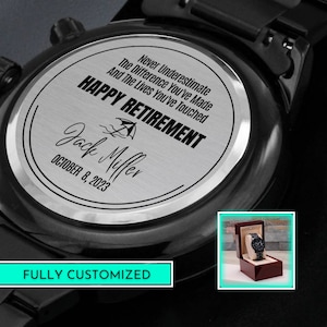 Relatiegeschenken, pensioengeschenken voor mannen, op maat gegraveerd horloge, gepersonaliseerd waarderingscadeau, gepersonaliseerd pensioencadeau, aangepast horloge