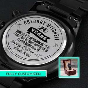 Pensioencadeaus voor mannen - Gepersonaliseerd gegraveerd zwart horloge - Uniek pensioencadeau voor hem, gepersonaliseerd