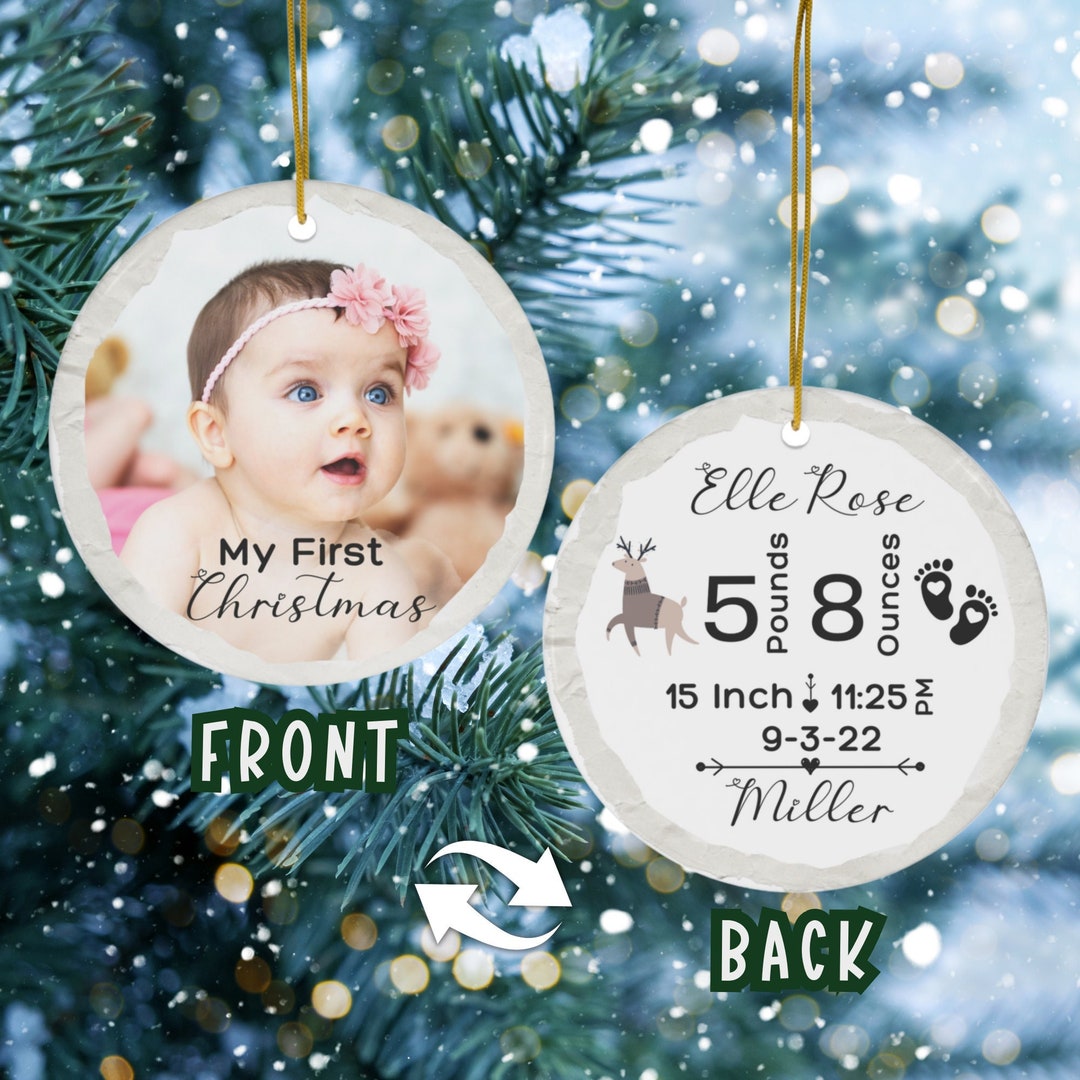 Babys First Christmas Ornament 2023, Birth Stats Ornament Photo, 1st Christmas Ornament, Baby