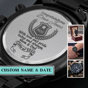 Engraved Police Academy Graduation Gift Watch, Present for Him, Personalized Gift From Parents, Gift For Son, Police Officer Graduation Gift