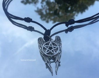 Pentagramme surnaturel et ailes, taille réglable chanvre, collier de chaîne