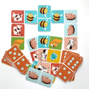 Domino per bambini con animali e numeri. Gioco educativo per i più piccoli. Attività per bambini. file PDF