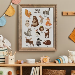 Forest animals. Printable poster with super cute animals for kids
