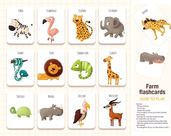 Safari Animals Flashcards: Montessori Toddler Game (PDF File)