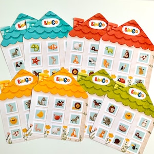 Bingo com animais para crianças. Casas super fofas para crianças. Atividades para crianças. ficheiro PDF