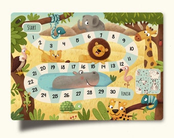 Savannah Animals Board Game for Kids: Who is Faster? (PDF File)
