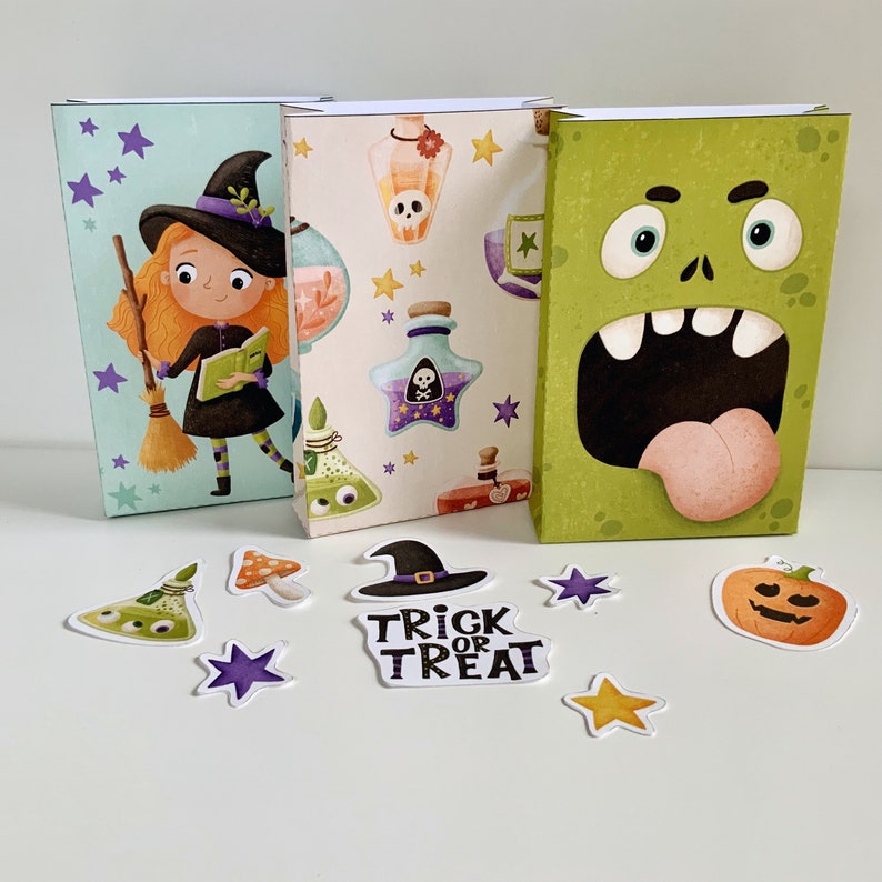 Printable Halloween Trick or Treat Bags Templates. DIY Bags Instant ...