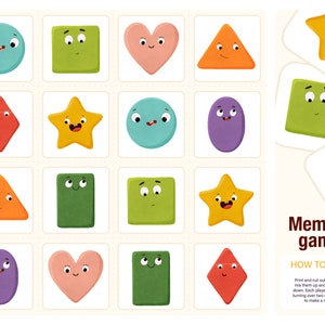 Tarjetas de memoria para niños con formas. Juego educativo Montessori para niños pequeños. Actividades para niños. archivo PDF