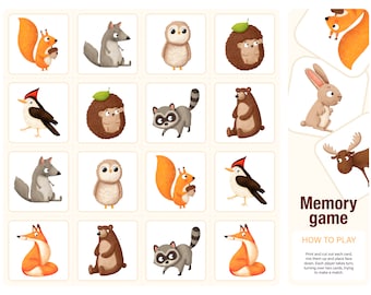 Jeu de mémoire animaux de la forêt : activité Montessori pour tout-petits (fichier PDF)