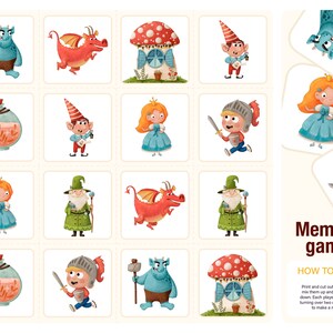Cartões de memória de fantasia para crianças. Jogo educativo Montessori para crianças. Atividades para crianças. ficheiro PDF