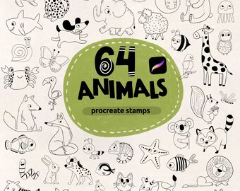 Procreate Animal Stamp Brushes Set (64 Pack)