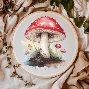 Cross stitch pattern of fly agaric mushroom.Digital,PDF