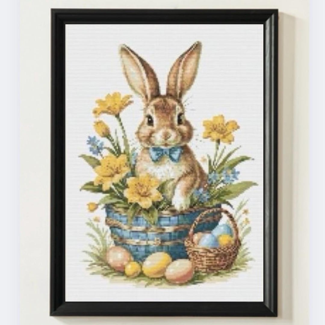 Easter Cross Stitch Pattern PDF – Basket With Rabbit, Hare & Eggs ...