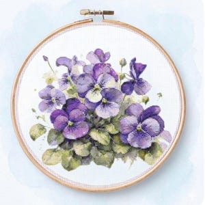 Cross stitch pattern, violets, pansies flower, Provence style, Valentine's Day. Flower of February. Digital , PDF