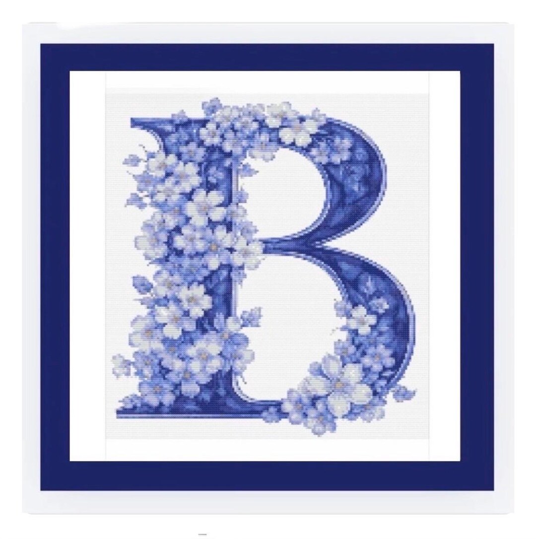 Сross Stitch Pattern Letter B ,initial , Name Botanical, Floral Style ...